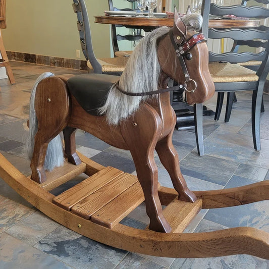 mane , tail and forelock in simulated hair for rocking horse restoration project