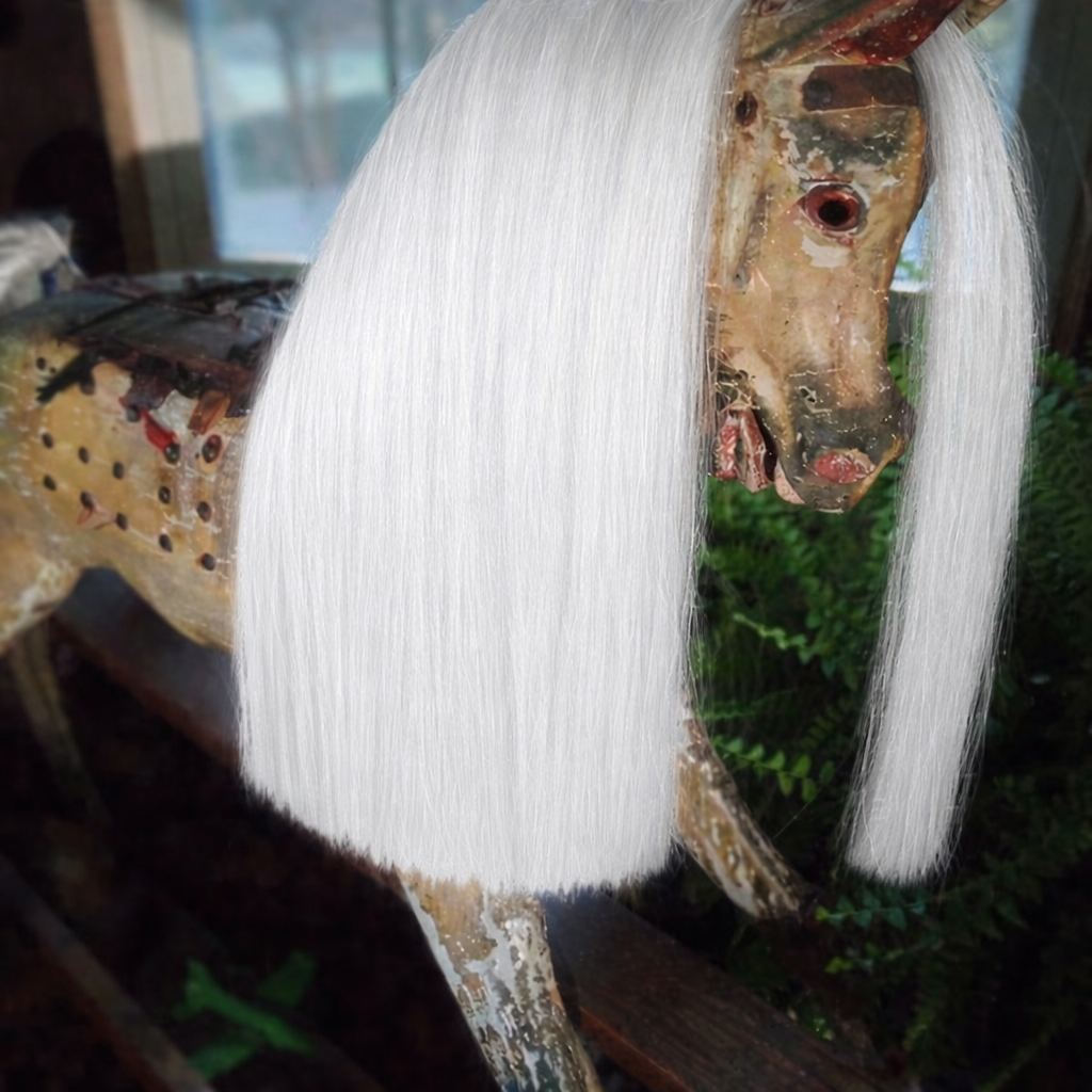 Rocking horse mane made with Real horse hair 14 inch ( 33 cm) long 8 inch (20cm) wide to be glued on the the rocking horse, very life like